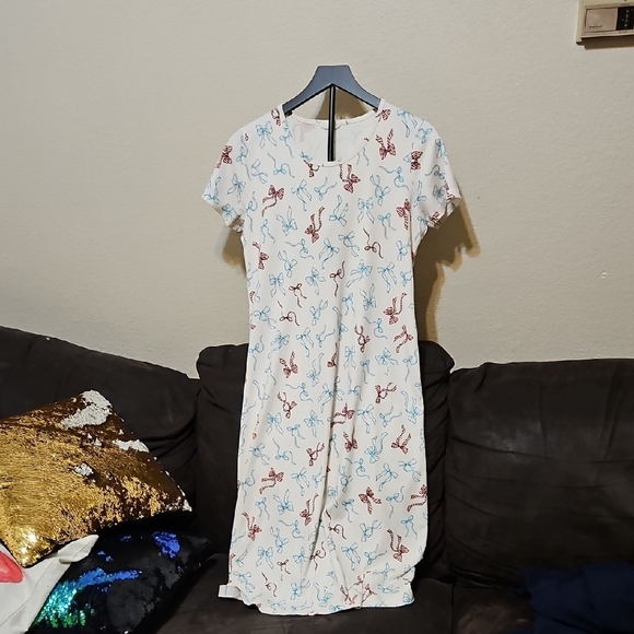 Lands’ End 100% Supima Cotton Nightgown Short Sleeve Bow Print J17 - Picture 1 of 9